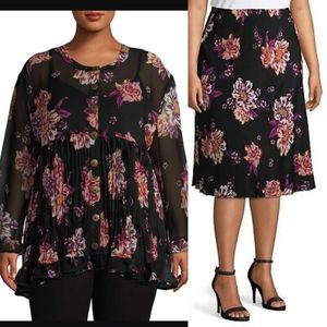 Terra & Sky NWT 2 Piece Long Sleeve Chiffon Blouse with Cami & Matching …